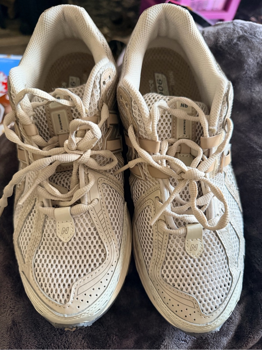 New Balance Cream Mesh Athletic Sneakers